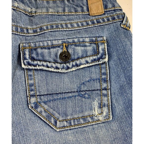 Vintage-Look Maurices Juniors Denim Shorts Frayed Hem Buttoned Pockets Size 1/2 - Picture 4 of 11